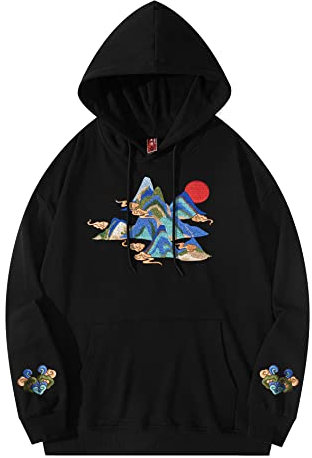Niepce Inc Streetwear Graphic Embroidered Hoodies for Men, Schwarz1, XX-Large