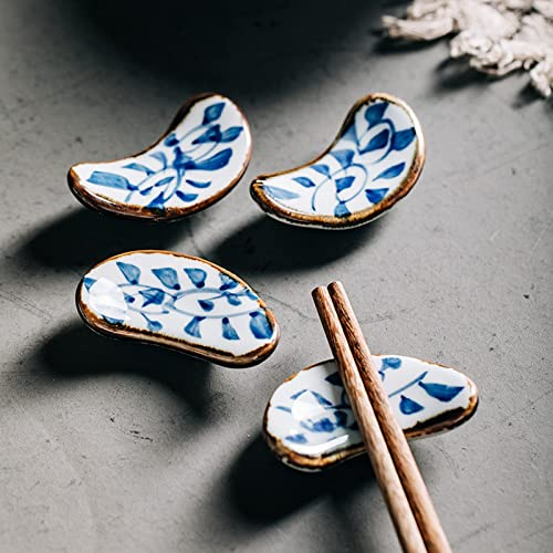 LuminescentDream Half Moon Essstäbchenablage aus Keramik,Essstäbchenablage aus Keramik,antike Essstäbchenablage,Löffel,Gabeln,Messer,Geschirrablage für das Abendessen zu Hause (6 Stück)