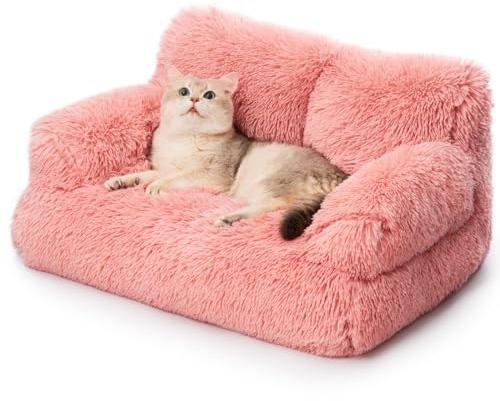 MEWOOFUN stilvoll katzenbett katzensofa flauschig - 76x45cm katzenbett große Katzen Plush katzencouch für kleine Hunde und Katzen Abnehmbar und waschbar (rosa)