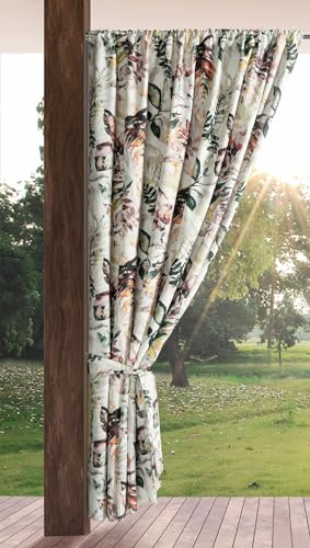 Eurofirany Outdoorvorhänge Gartenvorhänge Outdoor Vorhänge wasserdichte Terrassenvorhäneg Außenvorhang (Weiß+Stahl, 155 x 200 cm Tunnelzug)