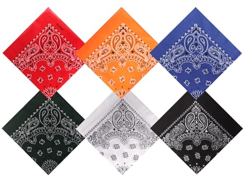 Bandana Kopftuch 6 Stück - Baumwolle 100%, Halstuch Nickituch Damen, Head Scarf Protective, Paisley Muster Mit Mischfarben