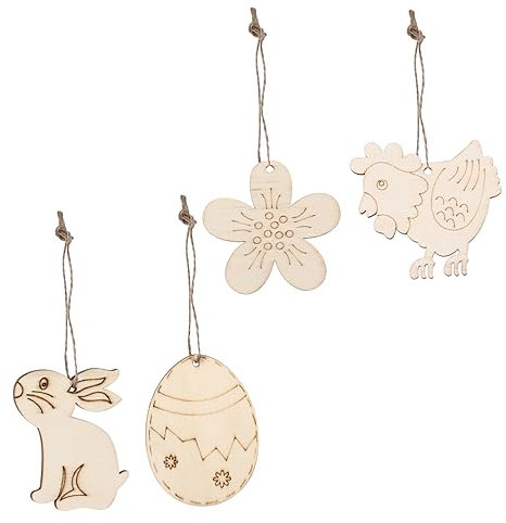 TOPPERFUN 40stücke Holz Ostern Hängeornament DIY Kaninchen Ei Huhn Blumen Muster Malerei Ornamente Für Junge Mädchen Wohndeko