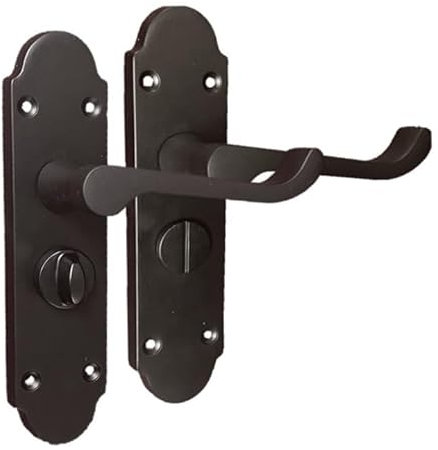 Haven Heritage Epsom Style Privacy Bathroom Door Handles with Lock - Matt Black, 170mm x 42mm, Metal, Lever Handle, Thumb Turn Lock, Satin Finish