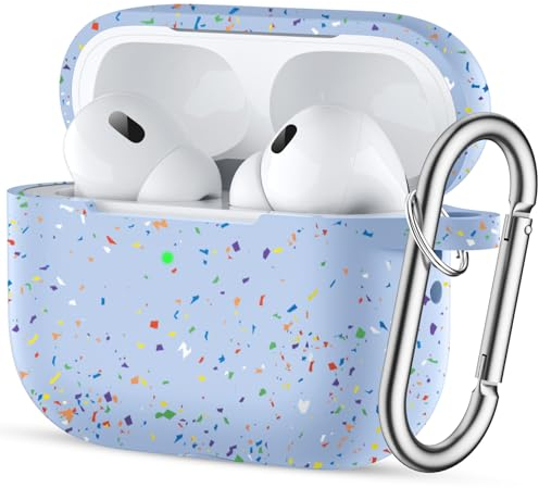 Easuny Hülle für AirPods Pro 2/1 Schutzhülle 2022/2019, Umweltfreundlich Silikon Stoßfeste Schutzhülle Kompatibel für Apple AirPods Pro 2. Generation Case, mit Karabiner [Front-LED Sichtbar] - Lila