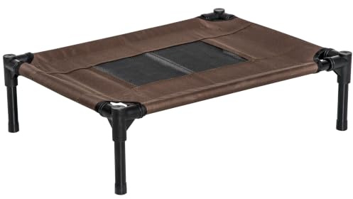 PawHut Erhöhtes Hundebett mit atmungsaktiver Sitzfläche, Hundebett aus Stahl und Stoff, 61 x 46 x 18 cm, Schwarz und Kaffee