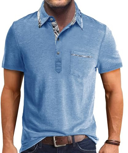 Comilaka Poloshirt Herren Kurzarm Kontrastfarbe T Shirts mit Tasche Polo Klassisches Sommer