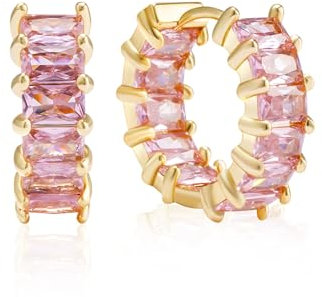 MESOVOR Creolen Ohrringe mit Zirkonia für Damen, 18 Karat Vergoldete Mehrfarbige Zirkonia-Ohrringe, Schmuck, Geschenke für Frauen und Mädchen (Rosa)