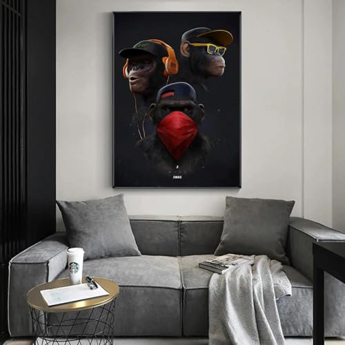 Lustige Drei Affen Wand Kunst Poster Tier Wandbild Wohnkultur Leinwand Malerei Bilder Drucken Wohnzimmer Schlafzimmer Dekoration 30x40cm ohne Rahmen