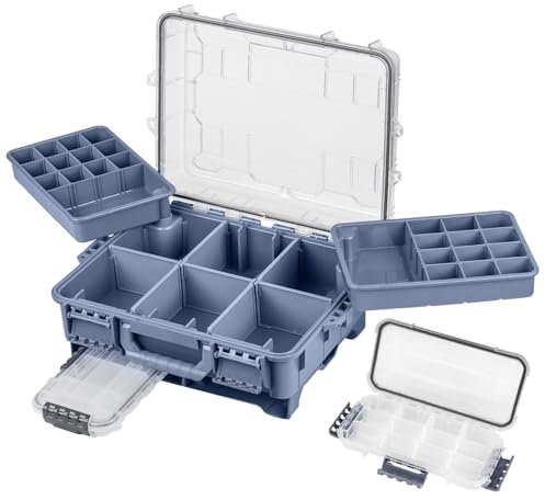 THKFISH Wasserdichter Angelkoffer, Angelköder Box, Angelwerkzeugkiste, Tragbare Angelbox mit Zwei 3500 Stowaway Boxen und herausnehmbaren Trennwänden, Tackle Box Angeln in Rosa/Blau/Grau