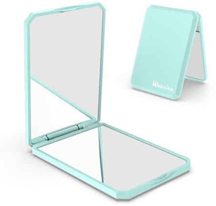 wobsion Kleiner Spiegel mit 1×/ 2× Vergrößerung,Faltbarer Taschenspiegel Ohne Licht für Reise und Makeup,Tragbarer Reisespiegel für Handtaschen,Mini Handspiegel als Geschenk,9 * 6 * 1cm,Grün