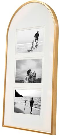 K&L Wall Art Aluminium Bilderrahmen Foto-Collage Metallrahmen Bilder Aluminiumrahmen Wandbild (Gold Optik Fotorahmen oben abgerundet, 25,4 x 48,3 cm)