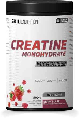 Skill Nutrition Micronized Creatine Monohydrate Berry Blast | High-Absorption Formula with Delicious Flavor | Boosts Strength, Muscle Growth, and Recovery | Vegan-Friendly, Halal | 500g