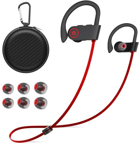 JOYWISE Bluetooth Headphones Wireless Earbuds 16H Playtime IPX7 Waterproof Bluetooth 5.3 Running Headphones with Mic Stereo In Ear Earphones Sound Isolation for Workout, Sports Red