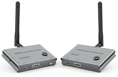 Wireless HDMI Transmitter and Receiver 4K, 328FT/100M HDMI Wireless Extender Kit Support 1080P@60Hz, 5,8GHz, hdmi Sender Streaming überträgt Video/Audio von Laptops, PC, Kameras to TV, Projektoren