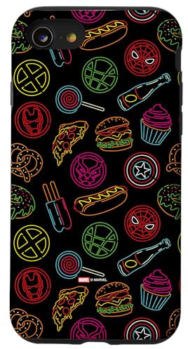 iPhone SE (2020) / 7 / 8 Marvel Super Heroes Neon Light Sign Snacks and Hero Icons Case