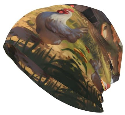 YYHWHJDE Bonnet tricoté tendance pour adulte - Bonnet décontracté pour le quotidien, les activités de plein air et les voyages - Motif poules et ferme - Noir, Noir , Taille unique