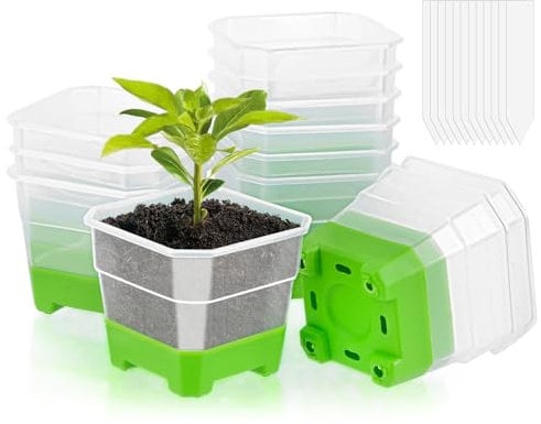 HGRGHH 12 Pièces Pots de Fleurs en Plastique avec Base en Silicone, Plastique Transparent Pots pour Semis Réutilisable avec 12 Étiquettes, Pot Rempotage, Pot de Semis