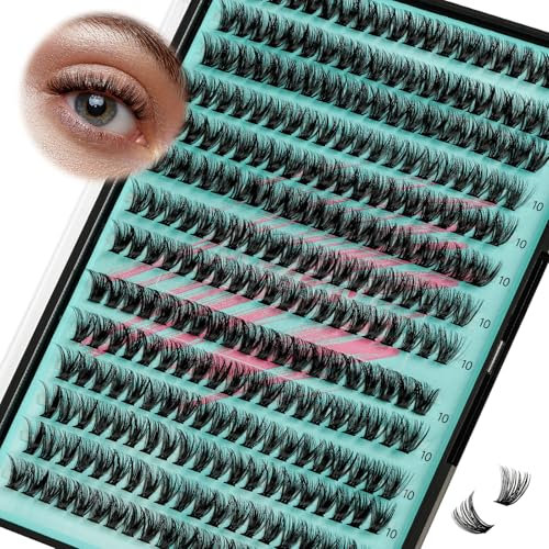 Grappes de cils Wispy 280PCS Extension de cils de grappes 50D cils individuels Extension de cils DIY Extensions de cils de grappes de Look naturel faux cils doux pour les débutants (10mm)