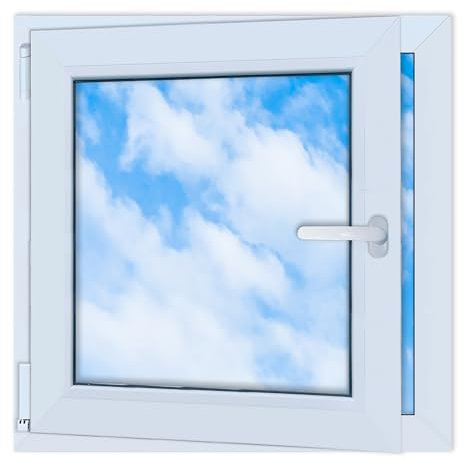 LORAC | Finestra in PVC bianca, 700x700mm, DIN Sinistra, inclinabile e apribile, doppio vetro, a risparmio energetico – Finestra con certificato CE per cantina e appartamento