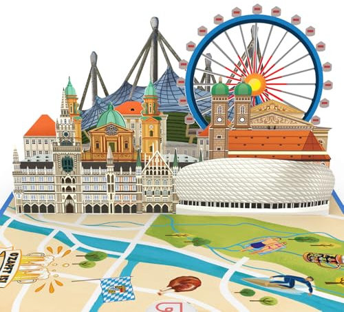 papercrush® Pop Up Karte München - Besonderer Gutschein oder Reisegutschein für Bayern Reise, 3D Geschenkkarte oder Hotelgutschein zum Geburtstag, Geschenkidee für einen Städtetrip in Deutschland