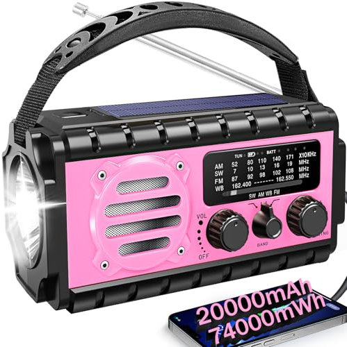 Radio di emergenza da 74000 mWh con meteo NOAA, radio portatile di sopravvivenza SW/AM/FM con batteria solare ricaricabile a ricarica rapida, torcia, lampada da lettura, sirena SOS per casa all'aperto