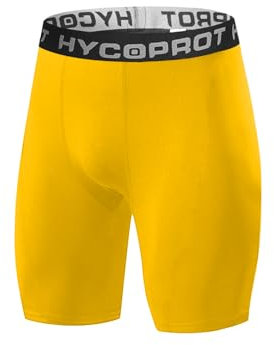 HYCOPROT Mallas Cortos Running Hombre, Pantalones Cortos de Gimnasio Transpirable y Secado Rápido, Compresión Básica Hombre Cortas para Correr (Amarillo, M)