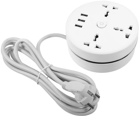 DIYEAH Mit 3 Steckdosen Und 3 USB Tragbare Reisesteckdosenleiste Aus Temperaturbeständigem PVC Und Pp 2,8m Kabel Weiß Mit Überspannungs Und Überstromschutz Kompatibel Für Reisen Und Büro