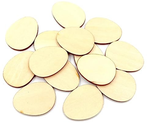 EXAOMBLE 50 Stück Unvollendete Holz Ei Form Deko Holzscheiben für Bastelprojekte zum Bemalen und Dekorieren von Schildern Tags und Weihnachtsornamenten