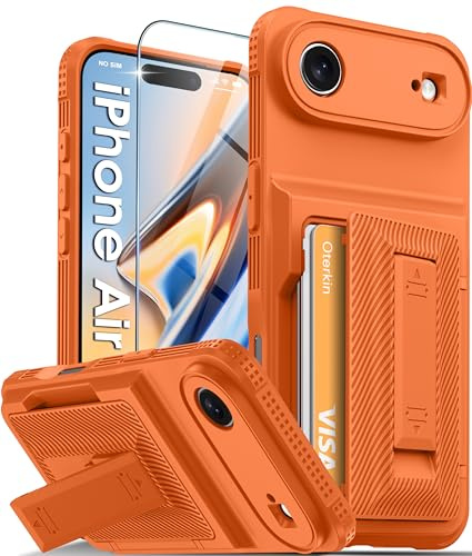 Oterkin for iPhone Air Wallet Case with Card Holder & Stand, Orange 6.5 | 4-5 Cards, RFID Blocking Wallet, Full Camera Protection, Built-in Kickstand | Heavy Duty Phone Case for iPhone Air 6.5
