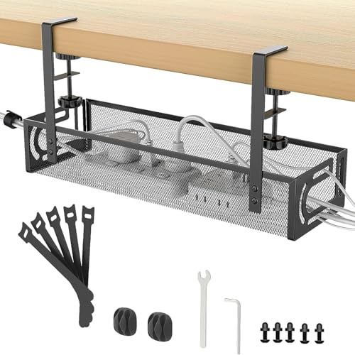 Kabelkanal Schreibtisch, Kabelwanne Schreibtisch mit Seitlicher Öffnung und Klemmhalterung,Kabelmanagement unter dem Schreibtisch, Kabelmanagement Rack,geeignet für Büro,Zuhause (Schwarz)