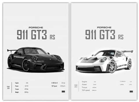 2 Stück Auto Poster, Sportwagen Wandposter für Wall Decor, Supercar Leinwand Bilder für Jungs Zimmer Deko, Auto Zimmerdeko Geschenk Autoliebhaber für Büro Schlafzimmer Wohnzimmer Deko, 30×45cm