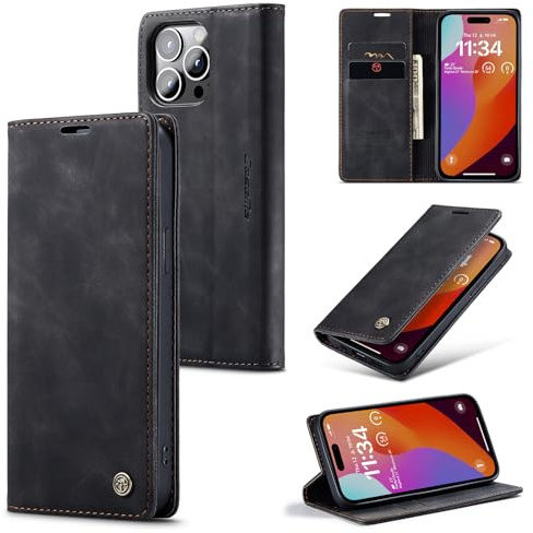 Ottcooed Cover per iPhone 15 Pro Custodia, Cover Pellicola a Libro Portafoglio in Pelle Porta Carte Protettiva Slot per Scheda Flip Case Wallet Case con iPhone 15 Pro, Nero