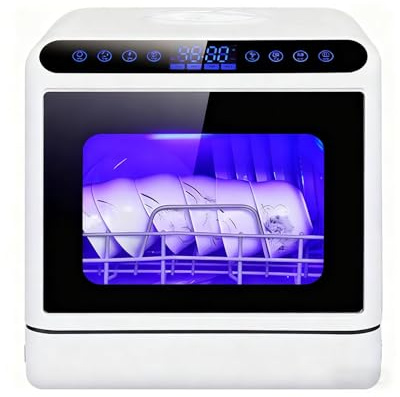 Portable Dishwasher Countertop Countertop Dishwasher with 5L Tank, Mini Dishwasher with LED Light, 3 Wash Programs, Air-Dry, Compact Table Top Dishwasher for Apartments & RVs
