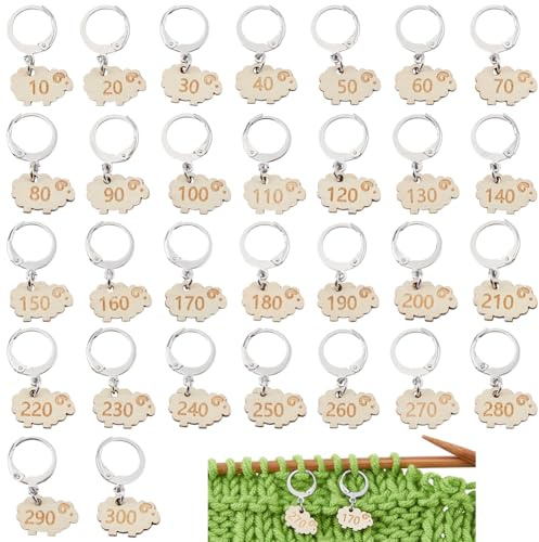 BENECREAT 30 Stück Holz Schaf Stitch Marker, 25mm Schloss Stitch Marker, DIY Strick Werkzeug für Strick Crochet Handwerk Heim Dekoration Weben Nähen Quilten