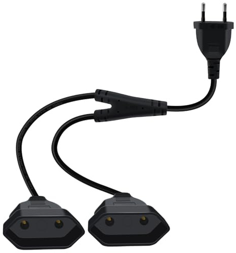 YINGAYOU Cavo di Prolunga Europeo 2 in 1 2.5A 250V 625W Prolunga Elettrica Doppia Europeo, per Elettrodomestici TV PC Etc (Nero, 0.4 m)