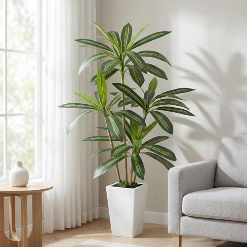 Fairblo Piante Finte da Interno Grande 160cm Albero di Dracaena Artificiale | Albero Finto da Interno con Vaso Bianco, Piante Artificiali di Plastica, Albero Artificiale per Soggiorno Ufficio Deco