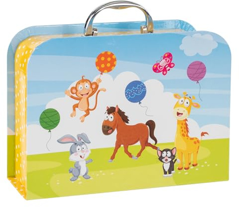 Idena 31915 - Kinderkoffer mit Tier-Motiv, Spielkoffer mit Metallgriff, ca. 26,5 x 19,5 x 8,7 cm, Pappkoffer mit Metallverschluss