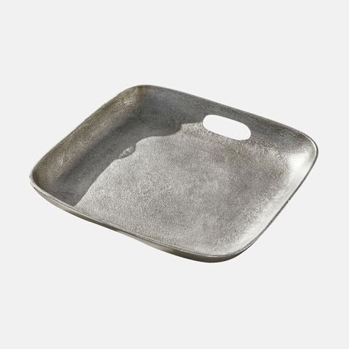 LOBERON Tablett Tarevo - Sanft Gerundete Kanten - mit Griffen - Servierhilfe - Dekoration - Tischaccessoires - Aluminiumguss, antiksilber