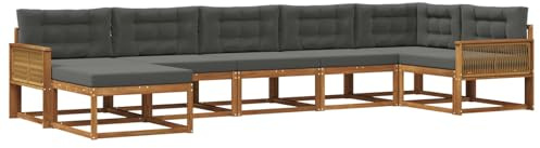 vidaXL Outdoor-Sofagarnitur mit Kissen 7 pcs Natur und Anthrazit, Moderner Garten-Sofa, Flexible Sitzgelegenheit, wetterfestes Set für Entspannung im Hinterhof