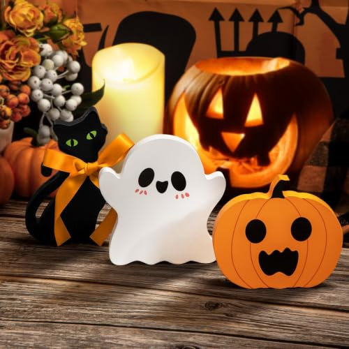 3 decorazioni di Halloween per interni carino set di decorazioni per la casa a più livelli vassoio decorazione gatto nero carino fantasma zucca ornamenti cartone animato styling per donne uomini