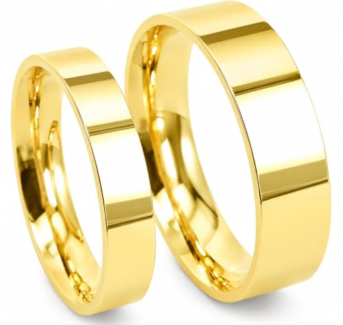 Everstone Titan Eheringe Set Partnerringe Gold Hochglanz Poliert Flach 4mm & 6mm