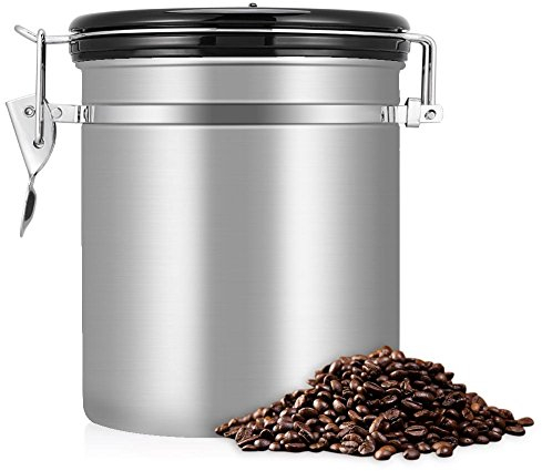 Fdit Edelstahl Kaffee Tee Bohnen Behälter mit Entlüftungsventil Gesamtschutz vor Oxidation(silber)