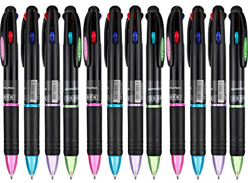 12 Packung Retractable Kugelschreiber Multicolor Stifte 4 Farben Tinte (Schwarz, Blau, Rot und Grün) Gel Ink Kugelschreiber (12)