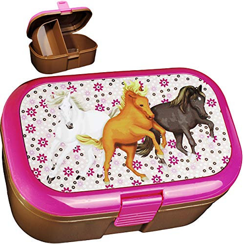 alles-meine.de GmbH Lunchbox/Brotdose - Pferde im Galopp - BPA frei - mit extra Einsatz/herausnehmbaren Fach - Brotbüchse Küche Essen - für Mädchen Pferd - Tiere Blumen l..