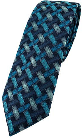 TigerTie schmale Designer Krawatte in türkisblau marine schwarz - Motiv Flechtmuster