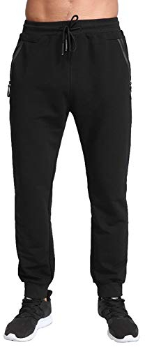 Tansozer Jogginghose Herren Baumwolle Trainingshose Herren Sporthose Herren Lang Hosen Männer Reissverschluss Taschen Schwarz S