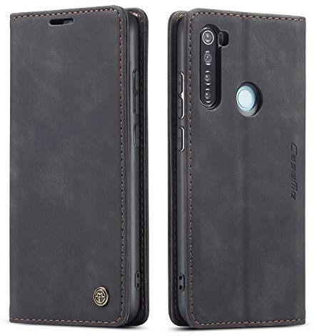 mvced Funda Compatible con Xiaomi Redmi Note 8,Funda Móvil Funda Libro con Tapa Magnética Carcasa,Negro