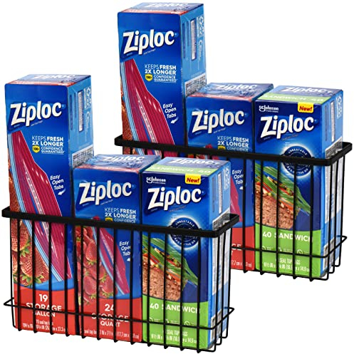 Toplife Wall and Door Adhesive Kitchen Wrap Organiser Rack, No Drilling Needed, Black, Set of 2