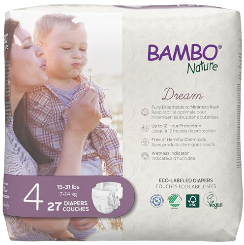 Bambo Nature Premium Eco-Friendly Baby Diapers, Size 4 (15-31 Lbs), 27 Count