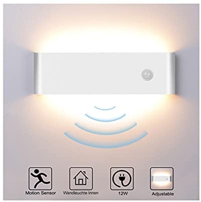 INHDBOX Wandleuchte Innen, Wandleuchte Bewegungsmelder Innen 12W Warmweiß, Moder Up und Down Aluminium Wandlampe Wandbeleuchtung für Wohnzimmer Schlafzimmer Flur Treppe, Weiß…